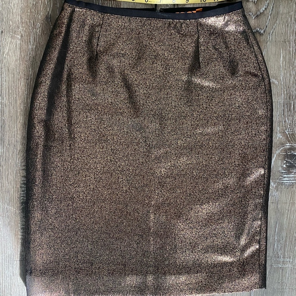 Tory Burch Black & Metallic Copper pencil skirt
